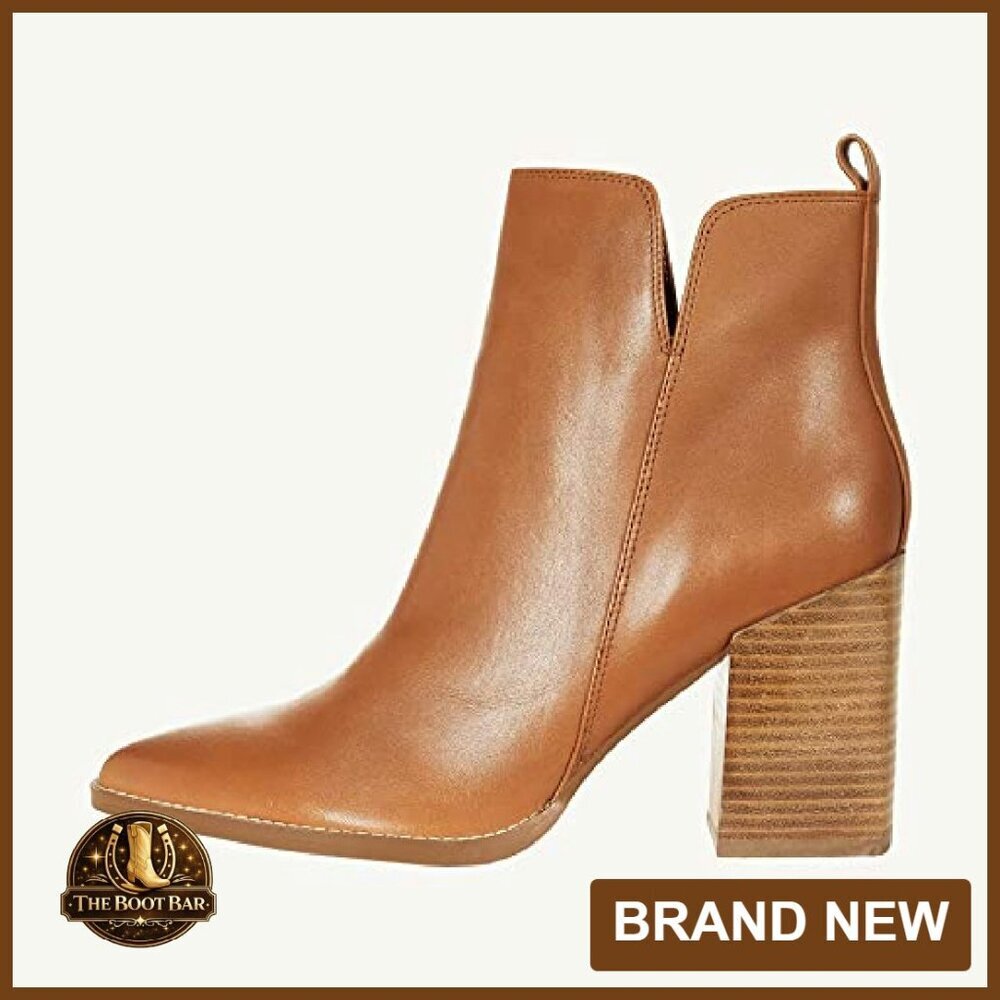 Women's V-Cut Ankle Boots Pointed Toe Chunky Heel Side Zipper - Picture 5 of 8